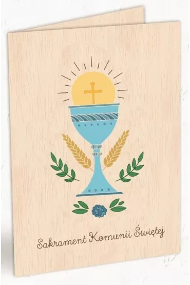 Cozywood Karnet drewniany C6 Komunia kielich + koperta