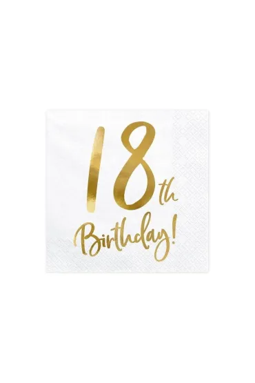 PartyDeco Serwetki 18th Birthday bia�y 33x33cm 20 szt