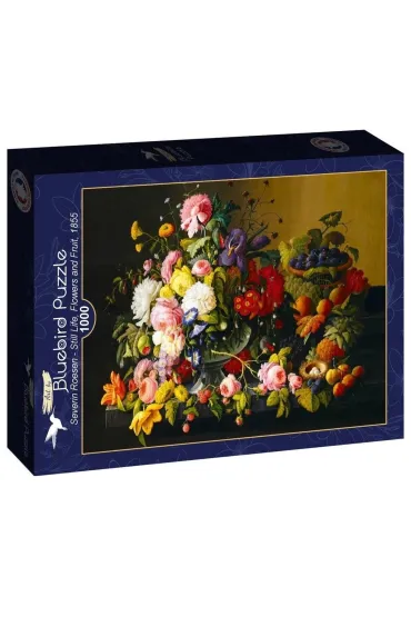 Puzzle 1000 el. Martwa natura z kwiatami i owocami Bluebird Puzzle