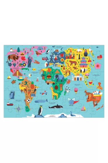 Puzzle Mapa �wiata z elementami w kszta�cie budynk�w i zwierz�t 5+ Mudpuppy