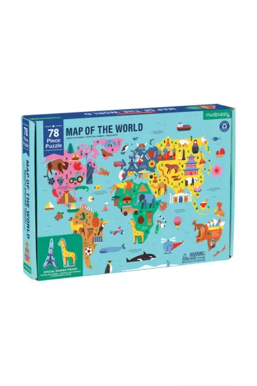 Puzzle Mapa �wiata z elementami w kszta�cie budynk�w i zwierz�t 5+ Mudpuppy