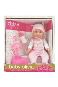 Lalka bobas Baby Olivia pijca, sikajca 38 cm Peterkin