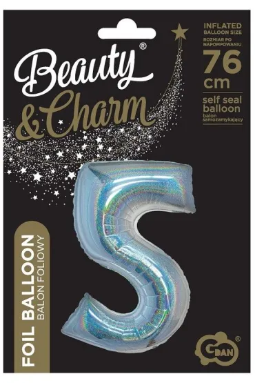 Godan Balon foliowy B&C cyfra 5 holograficzna srebrna 76cm
