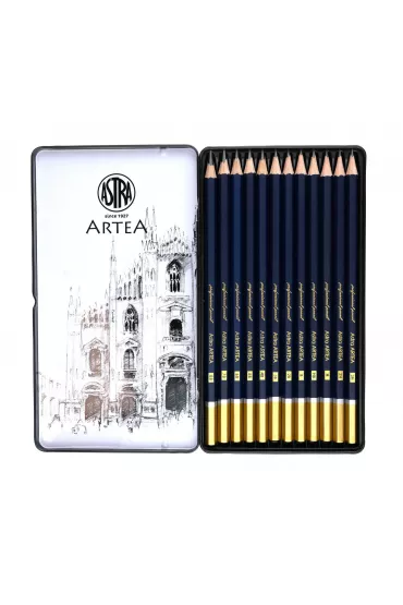 Astra Zestaw o��wk�w do szkicowania Artea w metalowym pude�ku 12 szt.