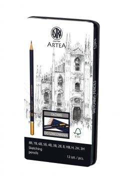 Astra Zestaw ołówków do szkicowania Artea w metalowym pudełku 12 szt.
