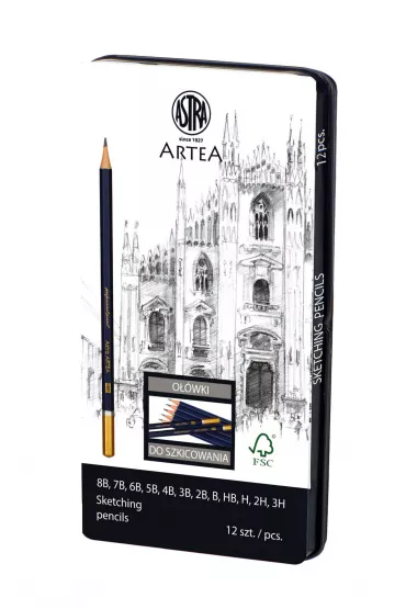 Astra Zestaw o��wk�w do szkicowania Artea w metalowym pude�ku 12 szt.