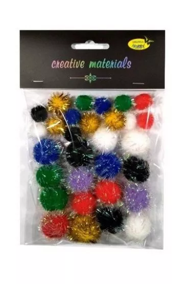 Galeria Hobby Pompony glitter kolorowe 15-25mm