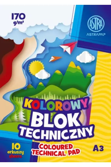 Astra Blok techniczny kolorowy barwiony w masie A3 170 gsm 10 kartek