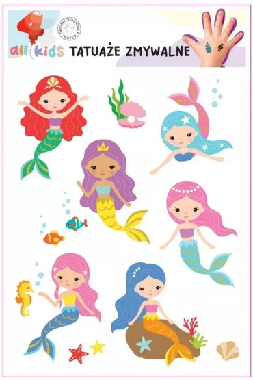 Tatua�e zmywalne dla dzieci Pi�kne syrenki All4Kids