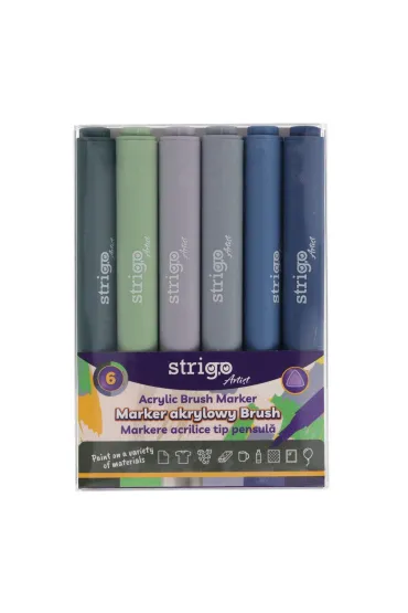 Strigo. Markery akrylowe tr�jk�tne 6 kolor�w. Ko�c�wka Brush. Zestaw 8