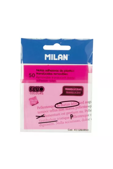 Milan Karteczki samoprzylepne Fluo przezroczyste r�owe 76 x 76 mm 50 kartek 50 szt.