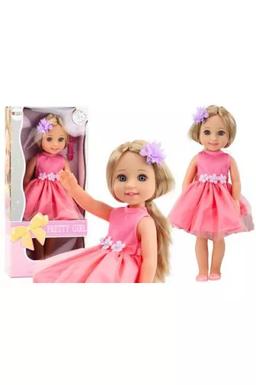 Lalka w r�owej sukience 38cm LeanToys