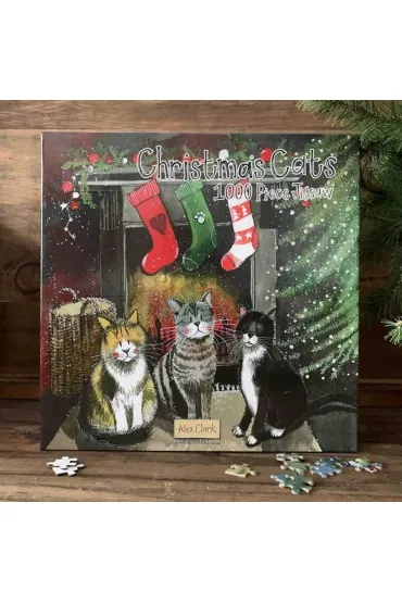 Puzzle 1000 �wi�teczne koty przy kominku �wi�ta Alex Clark