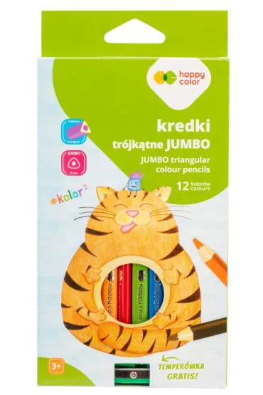 Happy Color Kredki drewniane jumbo + temper�wka 12 szt.