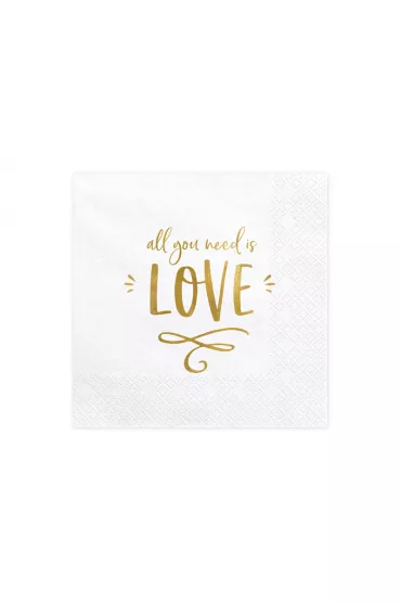 PartyDeco Serwetki - All you need is love, bia�y, 33x33cm: 1op./20szt.