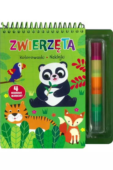Zwierz�ta. Kolorowanki, naklejki, 4 neonowe markery