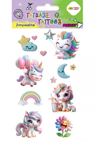 Tatua�e zmywalne UNICORNS, rozm. 100x200 mm, Happy Color B/C