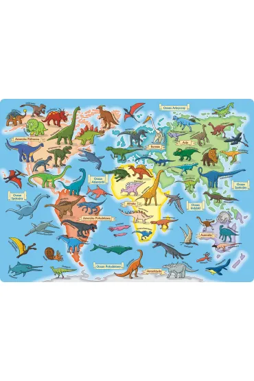 Puzzle 70 el. Mapa �wiata. Dinozaury Jako