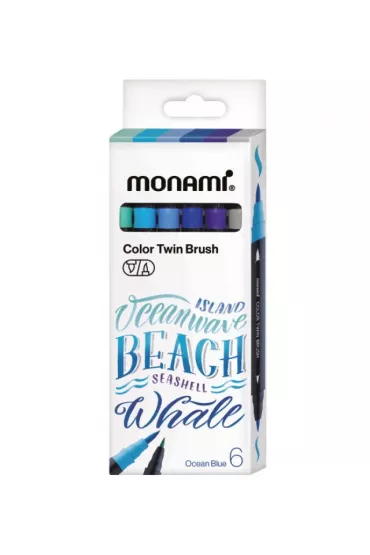 Monami Dwustronne pisaki z ko�c�wkami p�dzelkowymi Color Twin Brush Ocean Blue 6 szt.