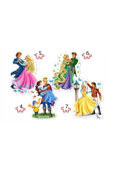 Puzzle 4w1 - Zakochane ksi�niczki (4+5+6+7 el.) Castorland