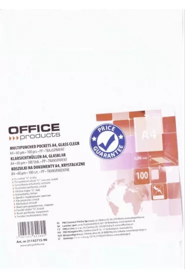 Office Products Koszulki A4 PP krystal 60mikr. 100 szt.