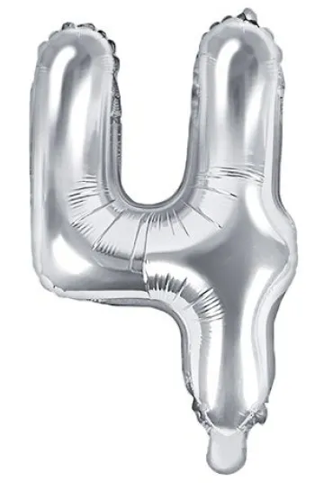 PartyDeco Balon foliowy Cyfra "4", 35cm, srebrny