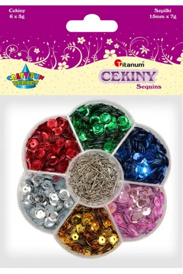 Titanum Cekiny 7mm 6 kolor�w + szpilki 15mm