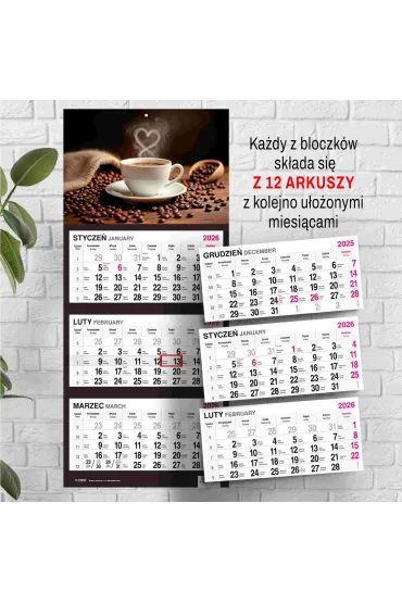 Opress Kalendarz 2026 tr�jdzielny Kawa