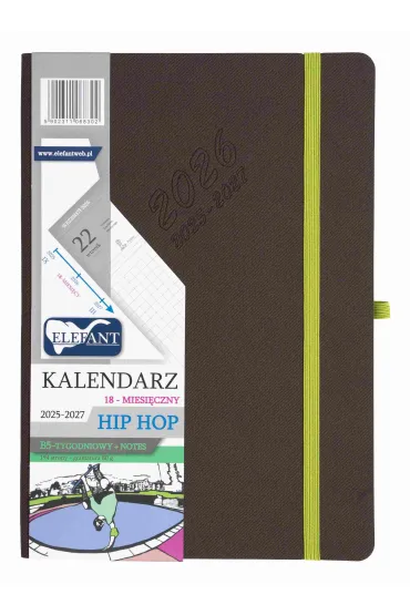 Elefant Kalendarz 2026 18 m-cy. Hip hop B5 tygodniowy szary