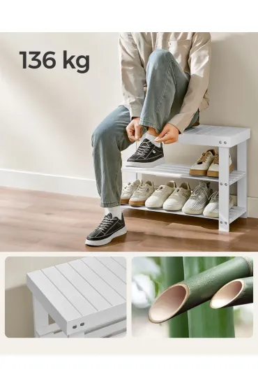 Songmics Bia�y zestaw bambusowy z wieszakiem i �awk� na buty (uszkodzone opakowanie)