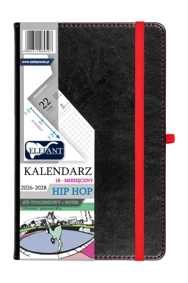 Kalendarz Hip hop 2026/27/28 A5 tyg. czarny