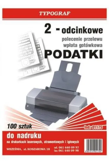 Druki offsetowe Typograf polecenie przelewu podatki 2 odc. A4 80 (01175) 100 szt.