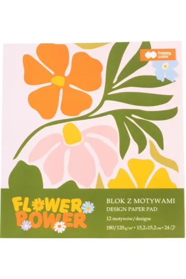 Blok z motywami BLOOM, 15,2x15,2cm, 24 ark, 180g/120g, Happy Color