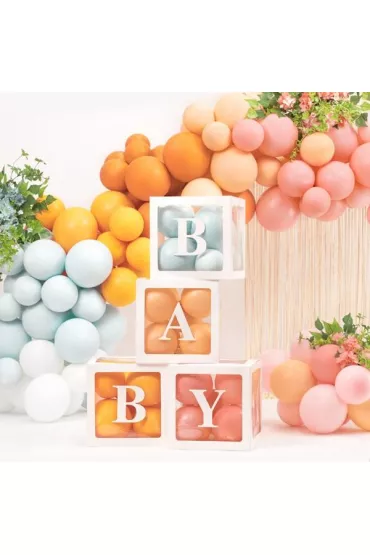 PartyDeco Pude�ka na balony BABY bia�e 30x30cm 4 szt.