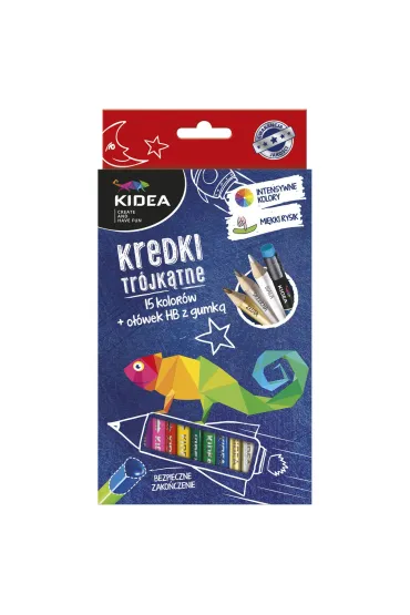 Derform Kredki o��wkowe tr�jk�tne z o��wkiem 15 kolor�w