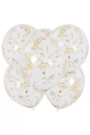 Godan Balon 12" ze z�otym konfetti transparentny 6 szt.