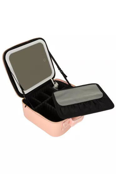 Kosmetyczka organizer na kosmetyki bi�uteri� kuferek z lusterkiem 10-krotne powi�kszenie r�owy