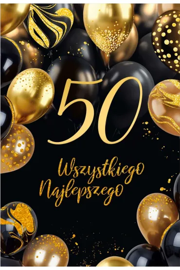 Karnet B6 50 Urodziny z�ote i czarne balony