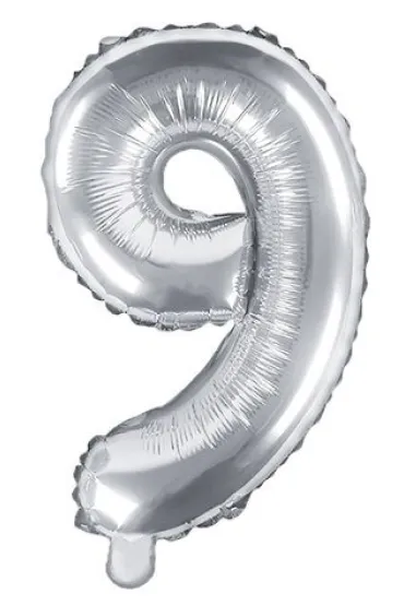 PartyDeco Balon foliowy Cyfra "9", 35cm, srebrny