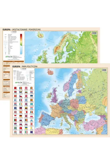 Podk�adka na biurko Europa polityczno-fizyczna 1:12 000 000 dwustronna