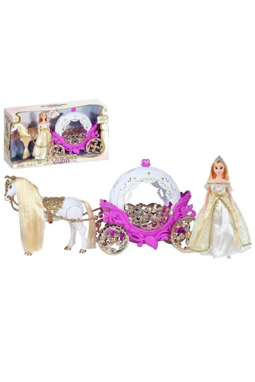 Karoca z lalk� 29cm z chodz�cym koniem r�owa Adar
