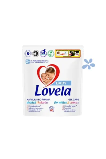 Lovela Baby uniwersalne kapsu�ki do prania bia�ych i kolorowych tkanin, ubranek i pieluszek dzieci�cych 60 szt.