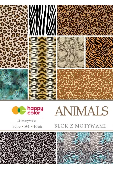 Happy Color Blok z motywami ANIMALS 15 motyw�w A4 15 motyw�w 80g 15 kartek