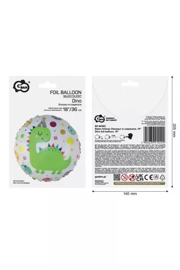 Godan Balon foliowy Dinozaur w czapeczce 36cm