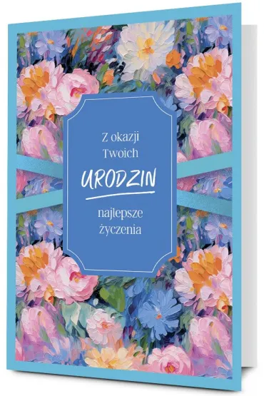 Pan Dragon Karnet B6 Urodziny, malowane kwiaty, niebieski K.B6-2031