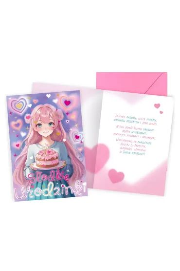 Kukartka Karnet urodziny dzieci�ce anime, dziewcz�ce, tort PR-558