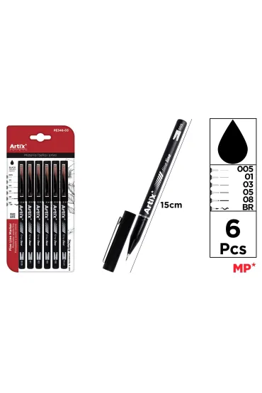 Mp Main Paper Marker precyzyjny kaligraficzny brush czarny 6 szt.