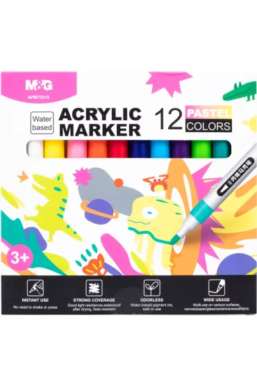 M&G Markery akrylowe Pastelowe 1-2 mm, 12 kolor�w