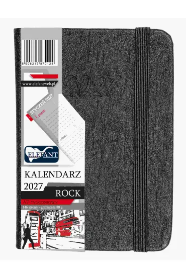 Kalendarz Rock 2027 A7 tygodniowy grafitowy