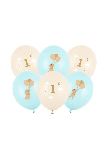 PartyDeco Balony Myszki z cyferk� 1 Light Blue 30cm 6 szt